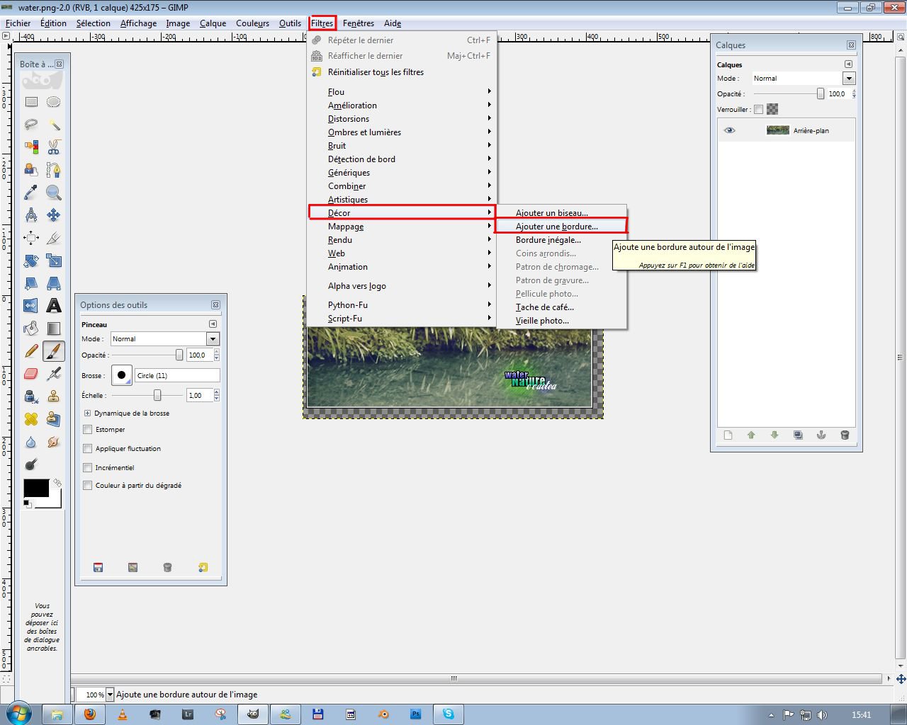Меню GIMP с командой Add Border в разделе декоративных фильтров
