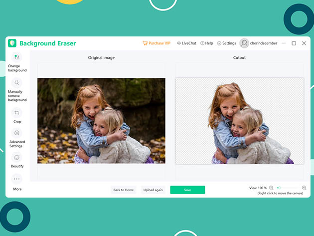 Интерфейс Apowersoft Background Eraser с исходным изображением и вырезанным объектом