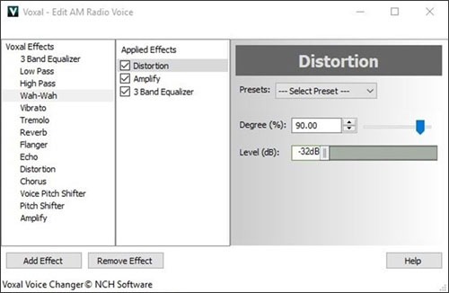 Редактор цепочки эффектов Voxal Voice Changer