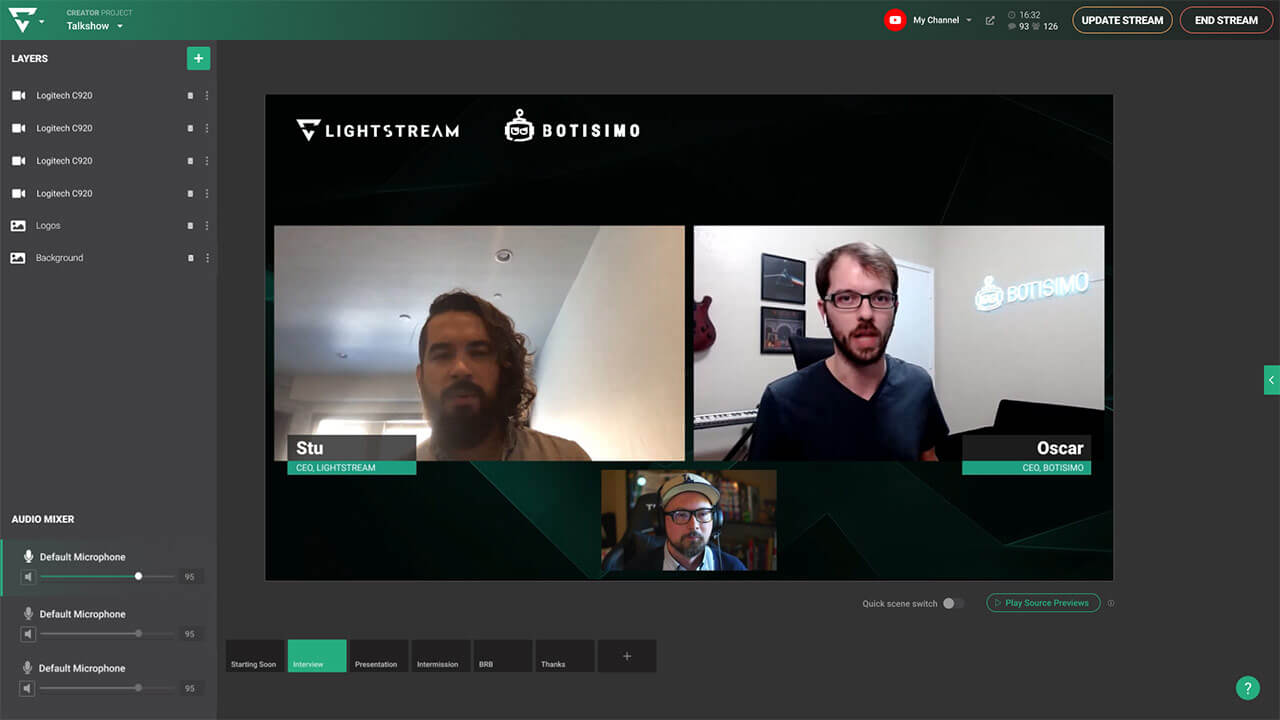 Интерфейс облачной студии Lightstream Studio