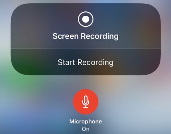 Панель Screen Recording на iPhone с включённым Microphone