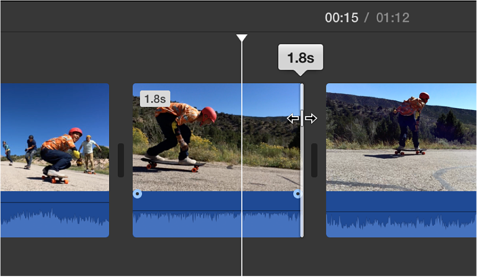 Обрезка края клипа на таймлайне iMovie для Mac
