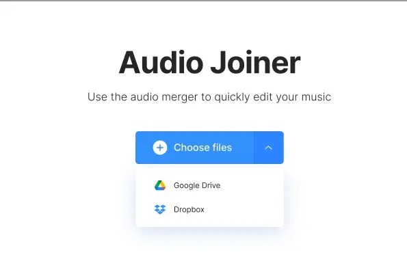 Интерфейс Clideo Audio Joiner с несколькими аудиофайлами