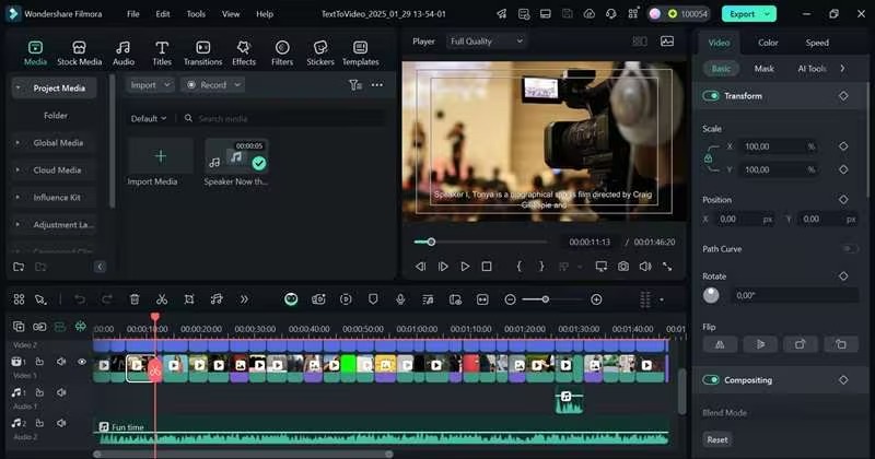 Таймлайн Wondershare Filmora с дорожками и элементами управления монтажом