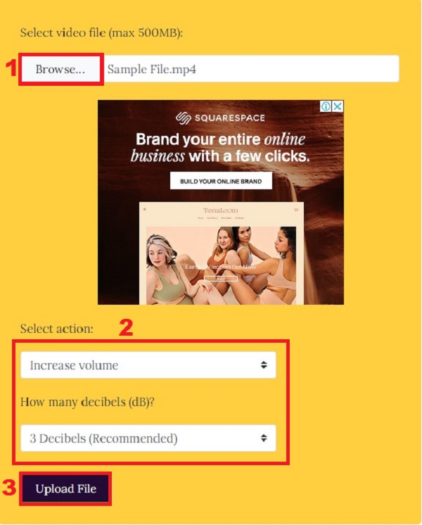 Интерфейс VideoLouder с выбором усиления громкости в децибелах