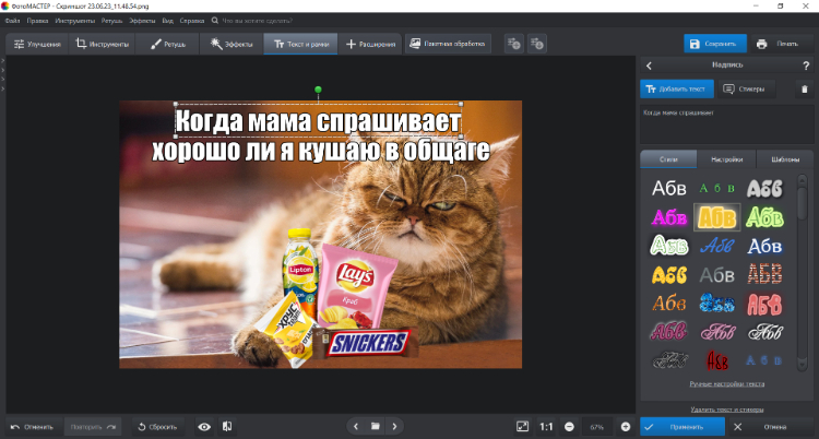 Добавление текстовой подписи в ФотоМАСТЕРе