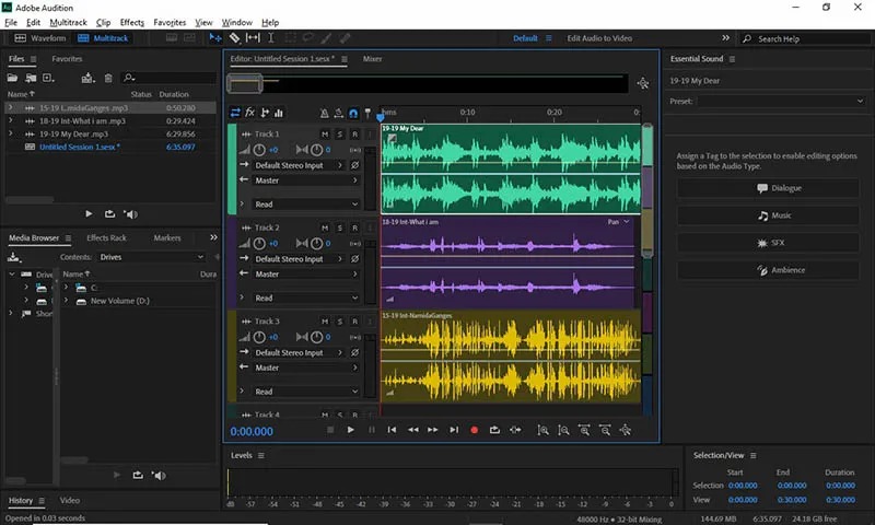 Многодорожечный редактор Adobe Audition с несколькими аудиодорожками