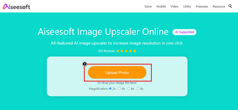 Кнопка Upload Photo в Aiseesoft Image Upscaler Online