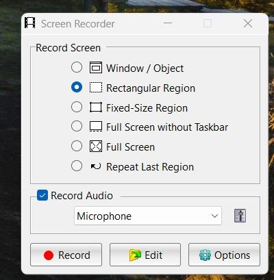 Окно FastStone Capture Screen Recorder с выбором области и аудио