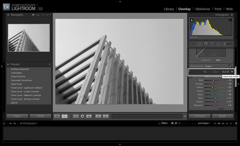 Lightroom Classic с панелью Black and White Mix