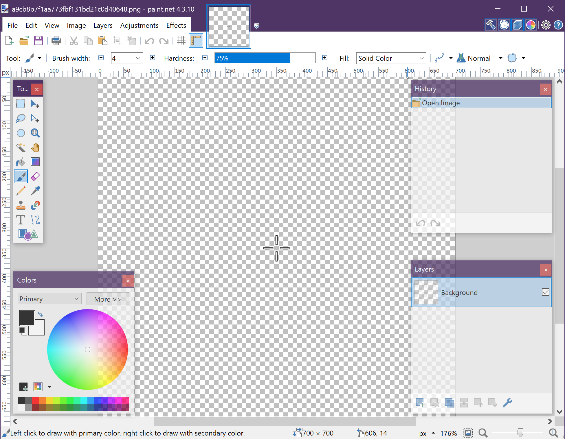 Интерфейс Paint.NET 4.3 с панелями инструментов, цвета, истории и слоёв