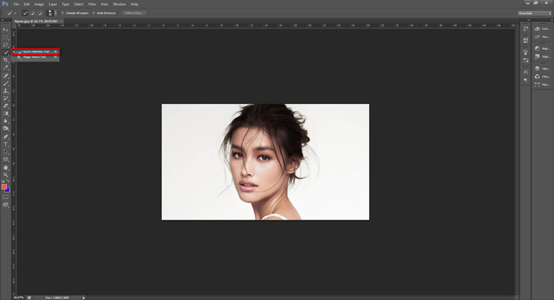Интерфейс Adobe Photoshop с инструментом Quick Selection