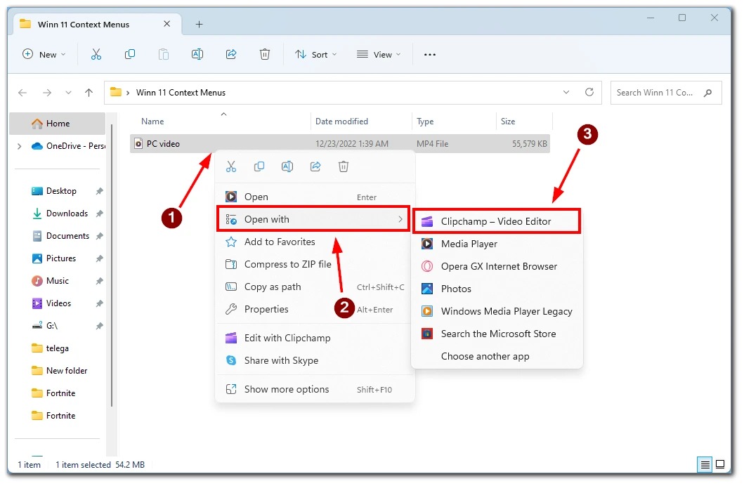 Открытие видео в Microsoft Clipchamp в Windows 11