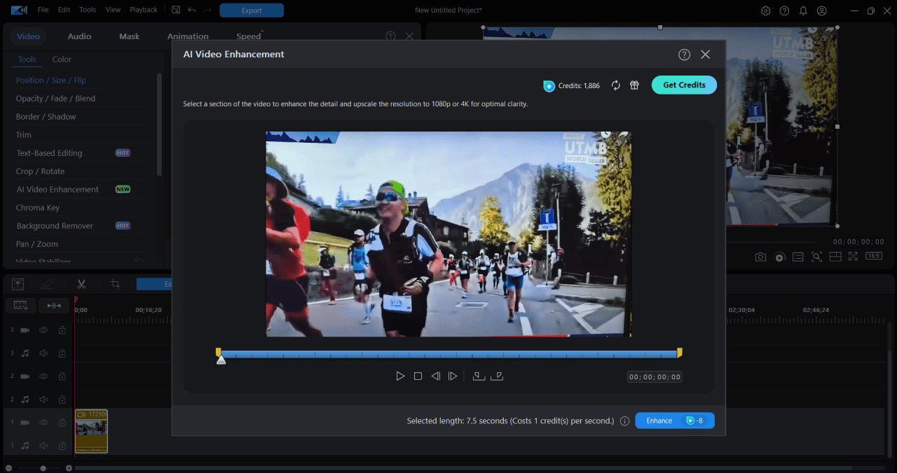 Окно AI Video Enhancement в CyberLink PowerDirector