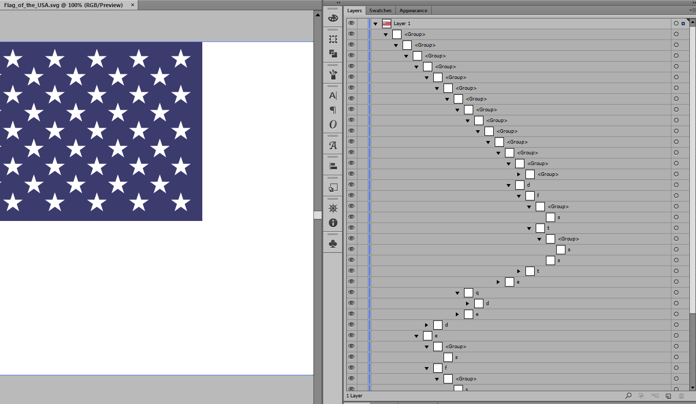 Интерфейс Adobe Illustrator с векторным документом и панелью Layers