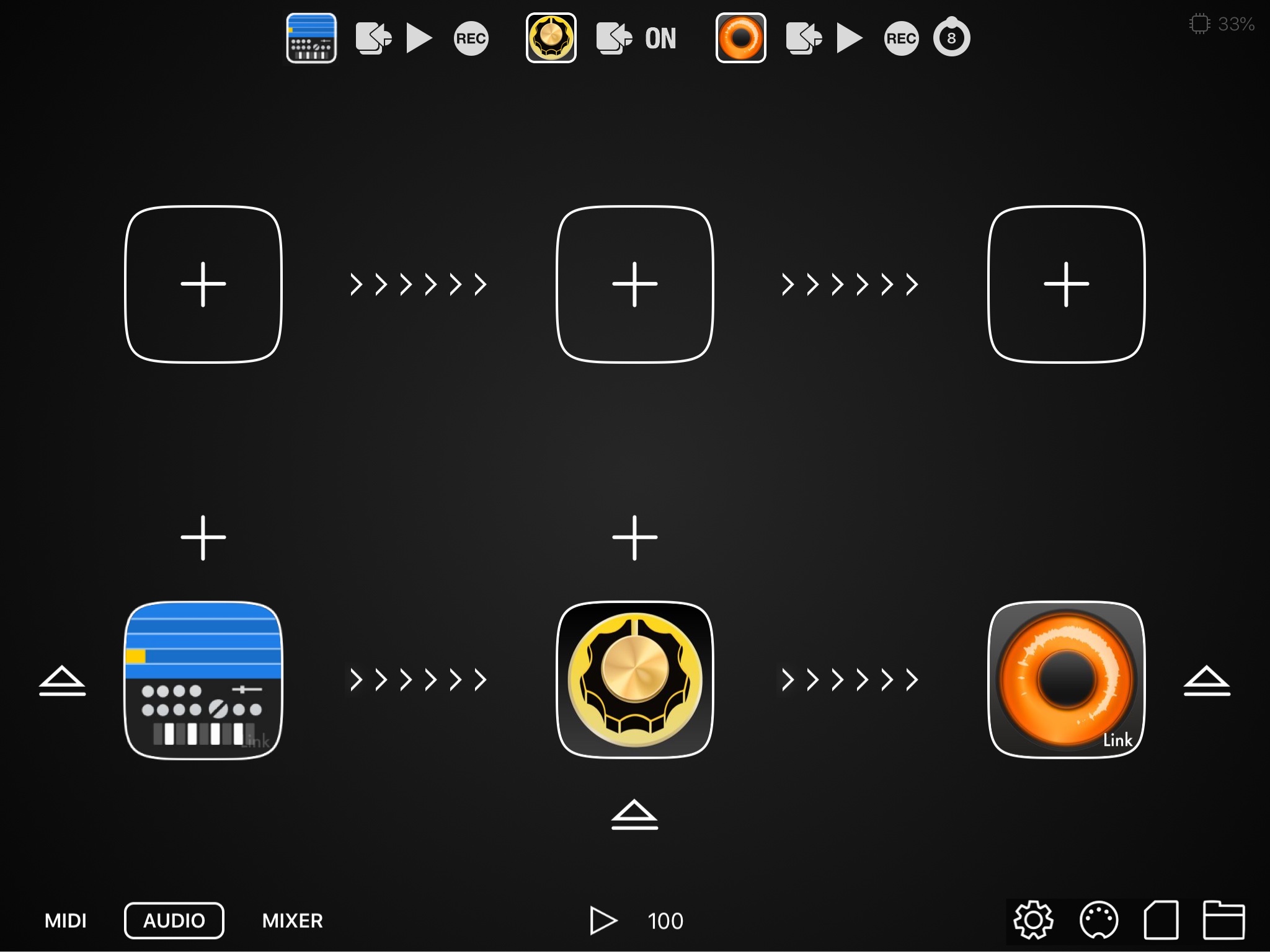 Audiobus на iPad со схемой маршрутизации аудио между музыкальными приложениями