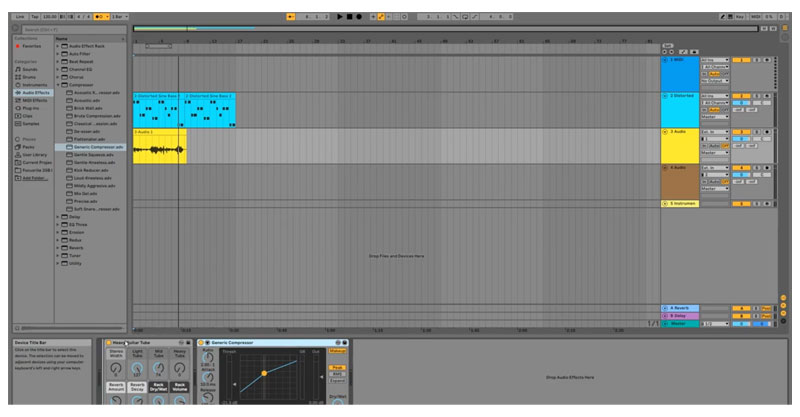 Интерфейс Ableton Live с дорожками и клипами