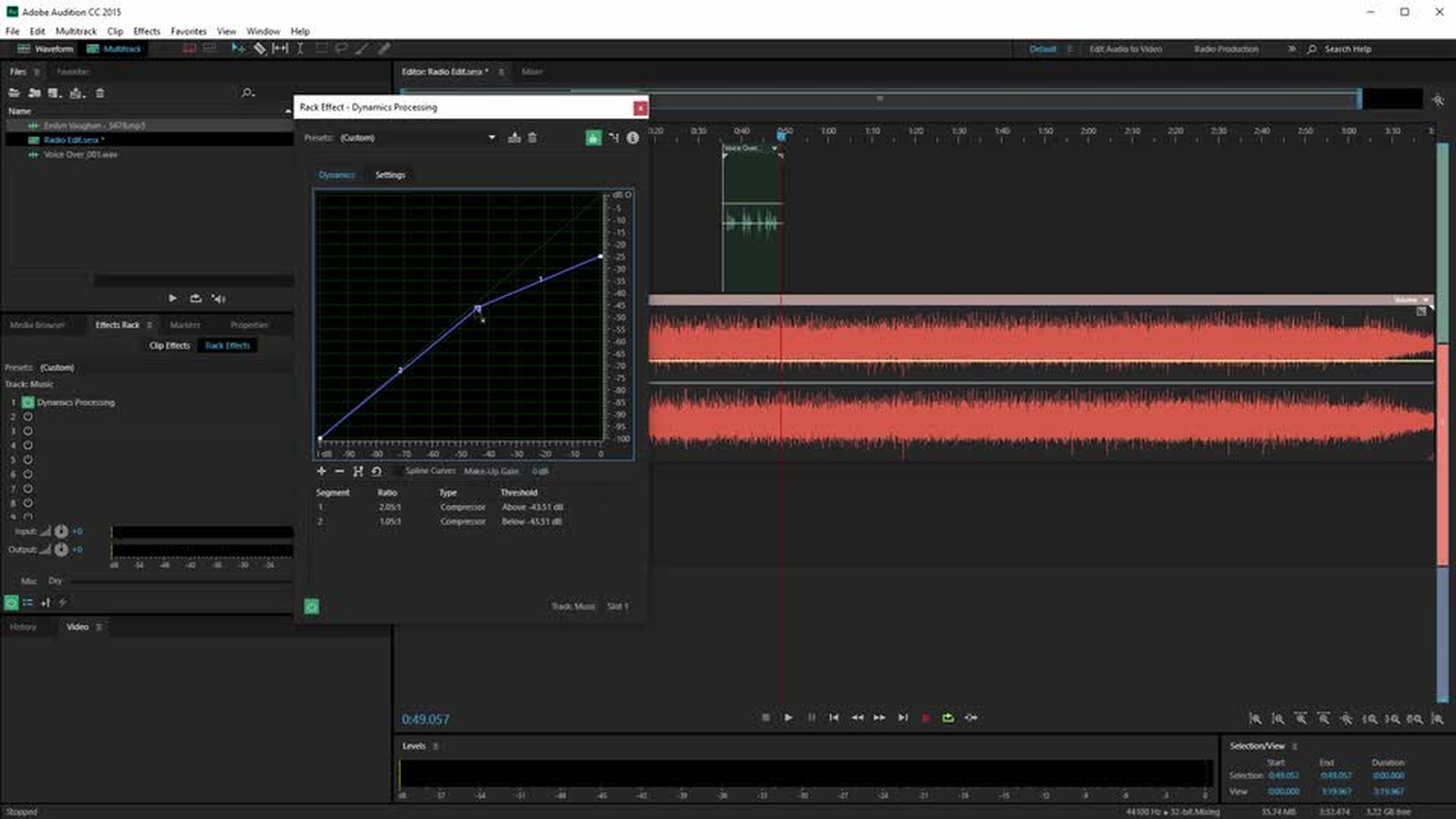 Интерфейс Adobe Audition в режиме Multitrack