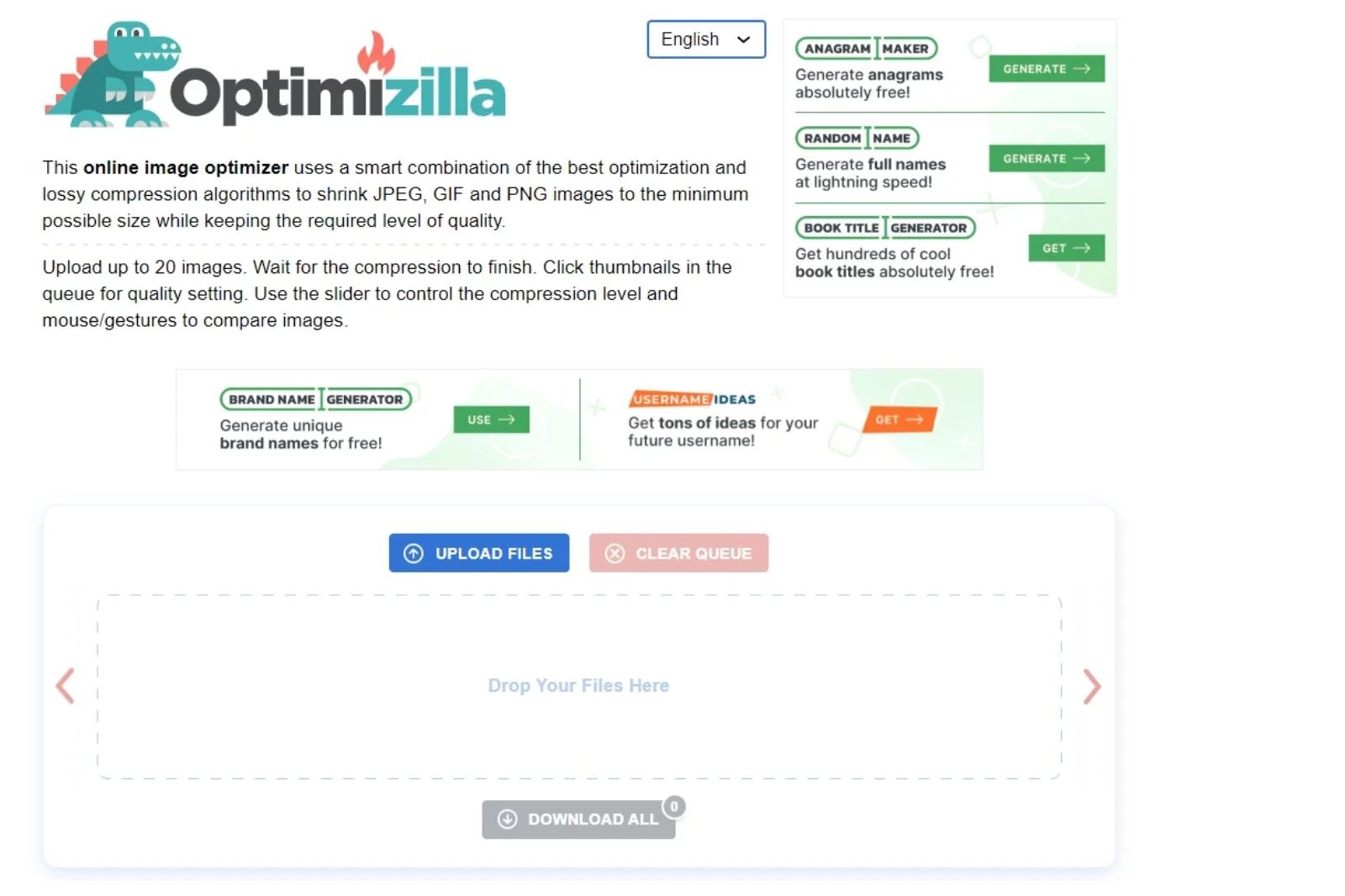 Интерфейс Optimizilla для сжатия изображения и регулировки качества