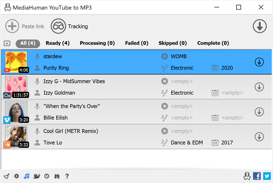 Главное окно MediaHuman YouTube to MP3 Converter
