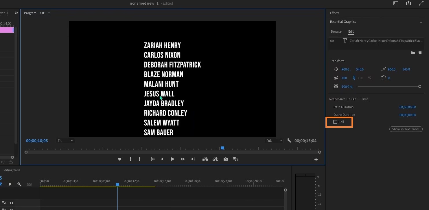 Настройки Roll в Adobe Premiere Pro