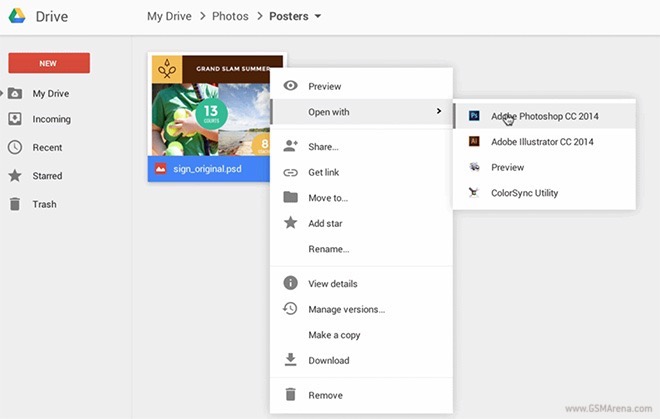 PSD-файл в интерфейсе Google Drive с командой Preview