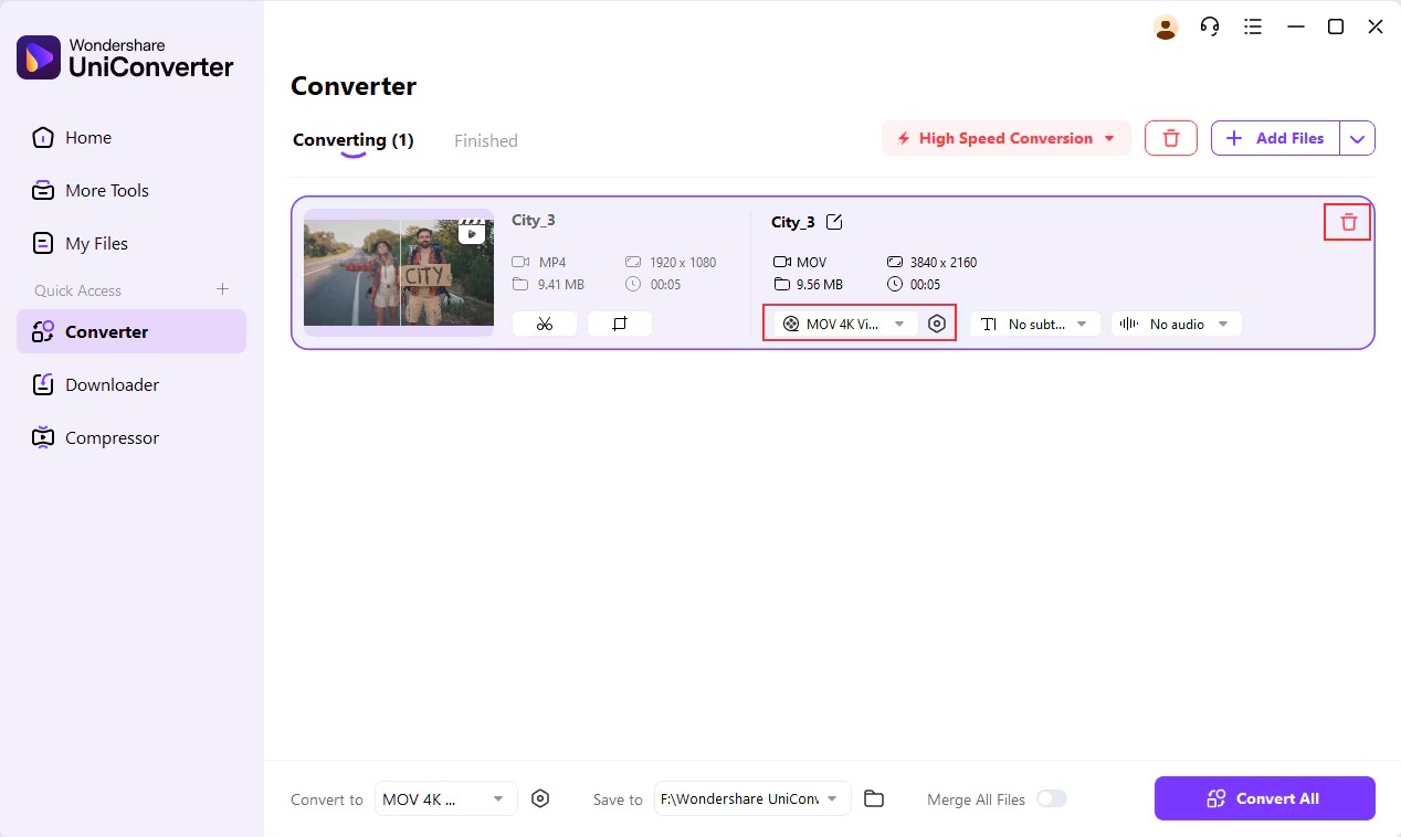 Очередь добавленных файлов в Wondershare UniConverter