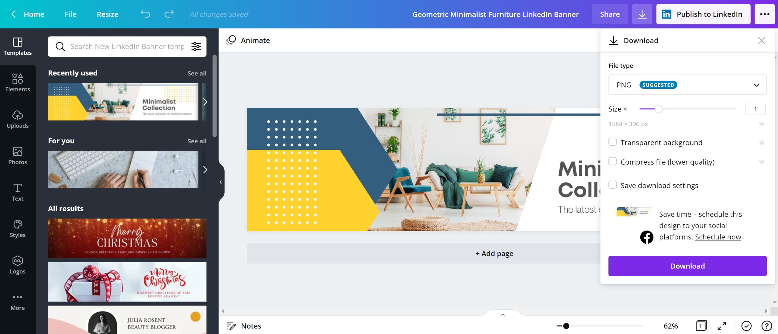 Редактор Canva с макетом баннера, панелью элементов и рабочим холстом