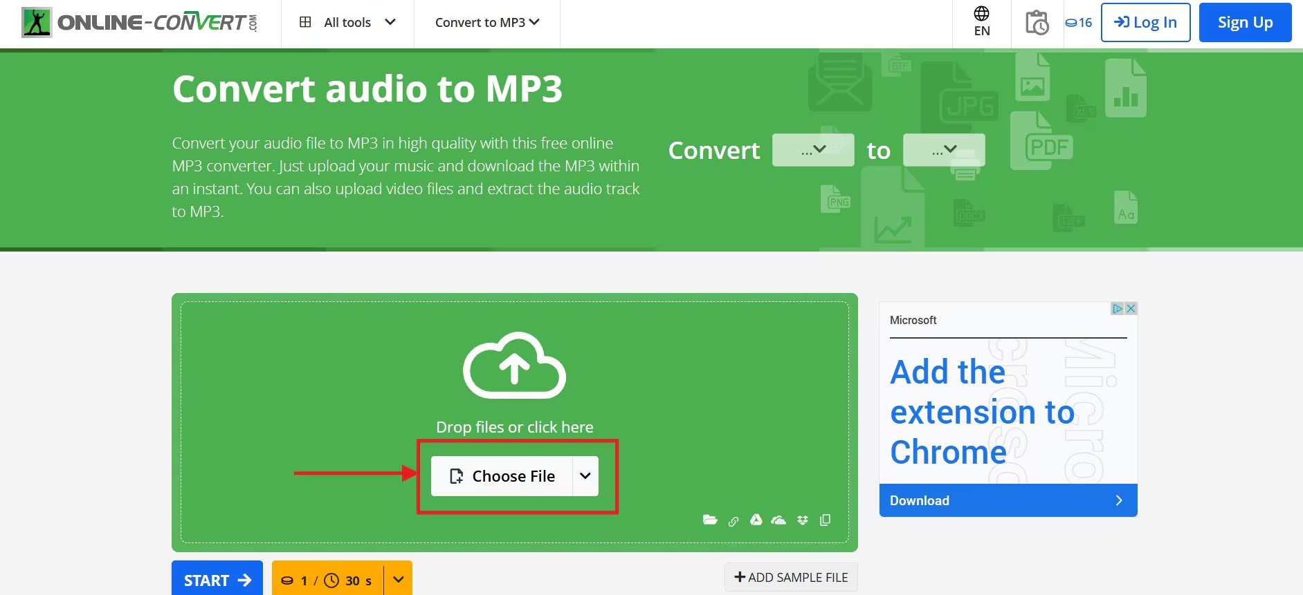 Страница Online-Convert для преобразования аудио в MP3