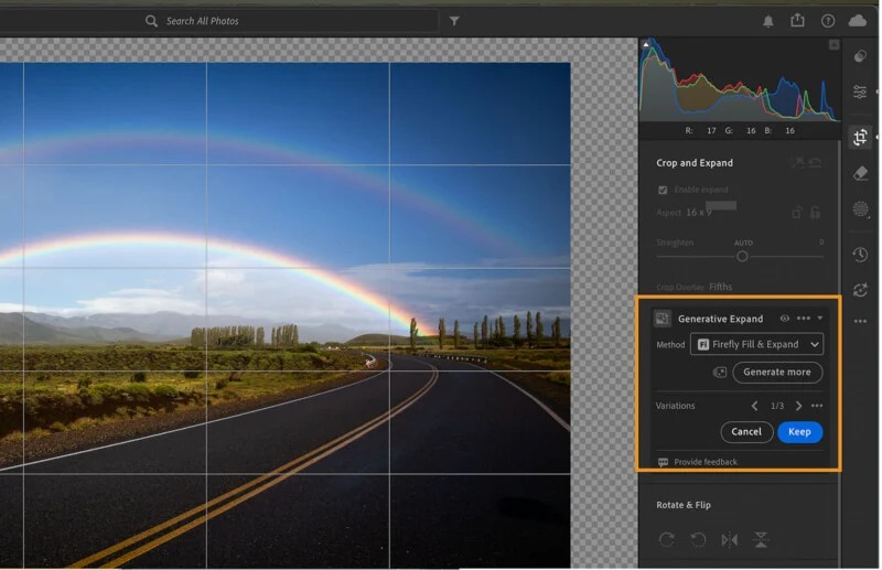 Adobe Lightroom 9.5 с открытым инструментом Generative Expand