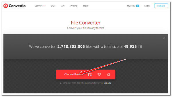 Загрузка MP3 в браузерный конвертер Convertio