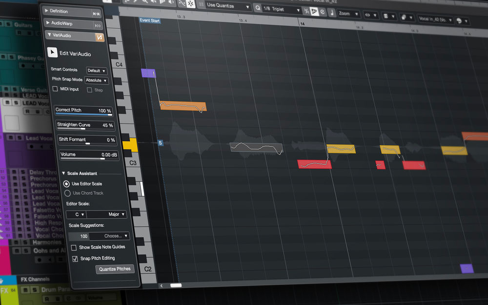 Cubase 15 с редактором VariAudio для коррекции вокальных нот