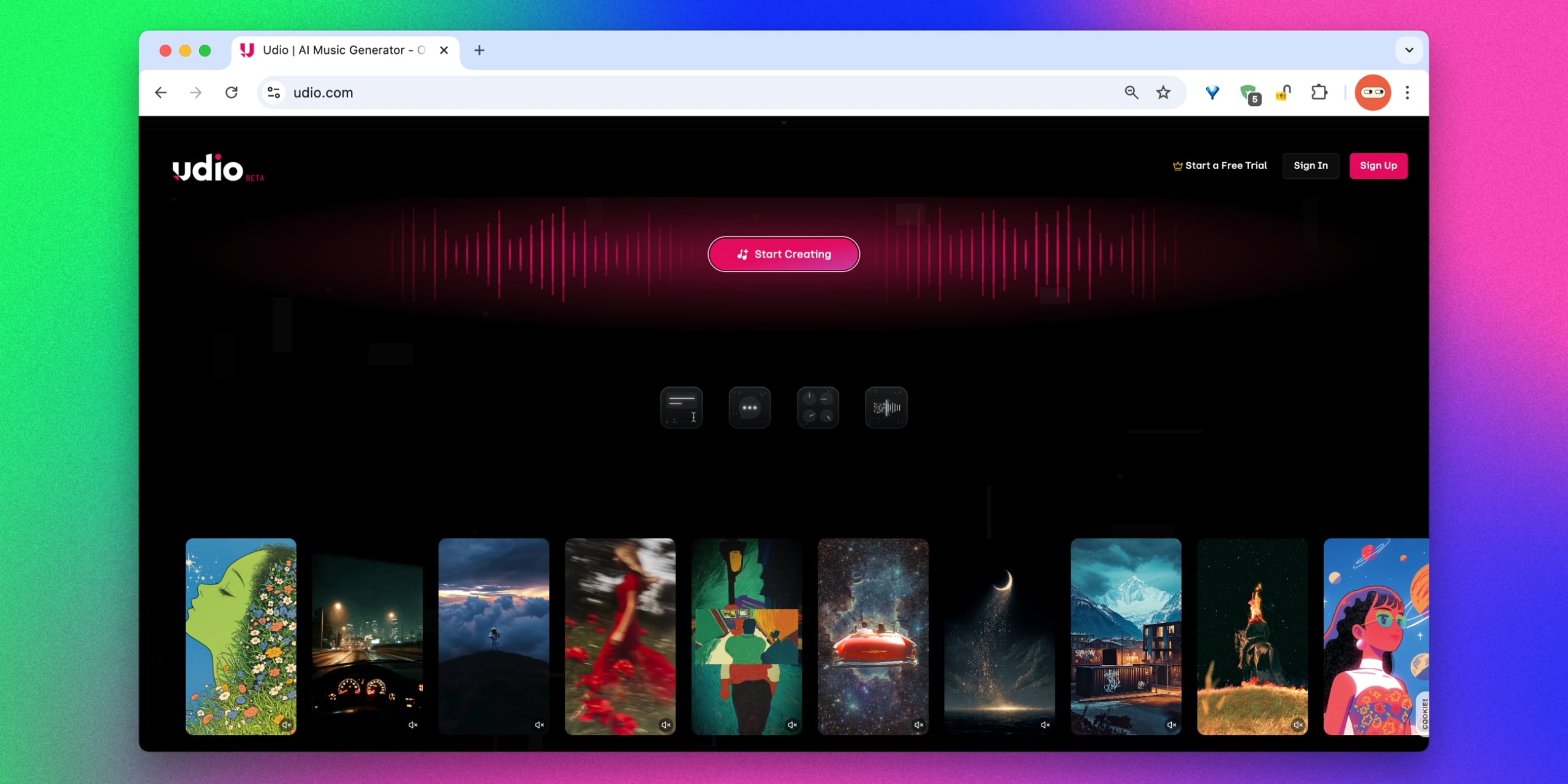 Веб-интерфейс Udio для создания музыки