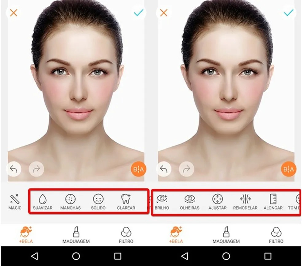 Интерфейс AirBrush с инструментами макияжа и ретуши