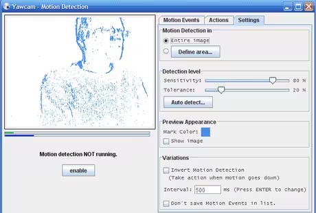 Классический интерфейс Yawcam с управлением потоками веб-камеры