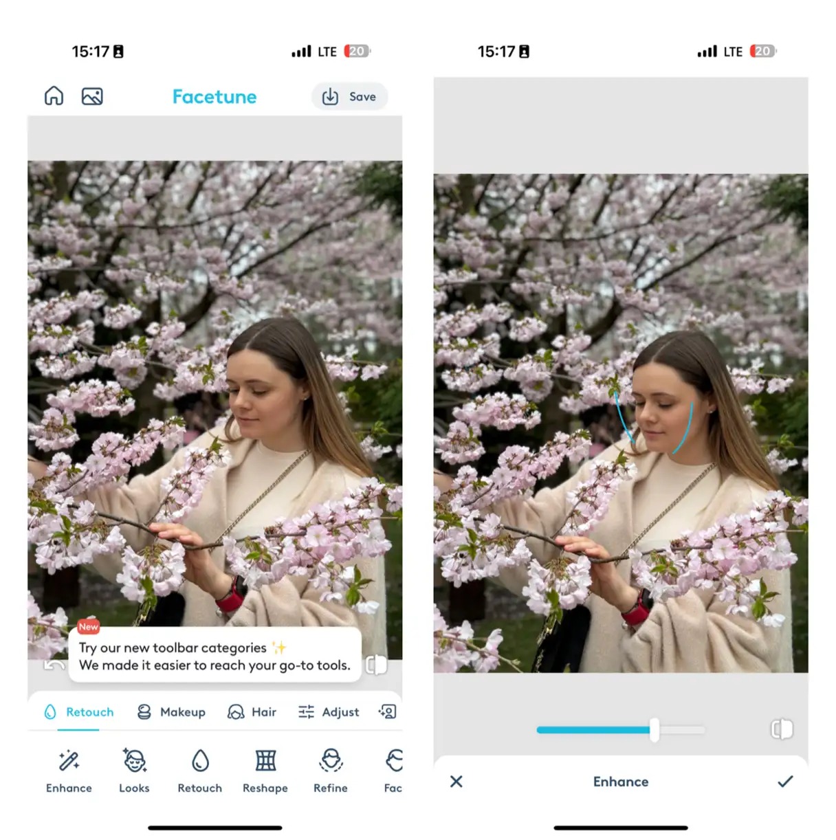 Сохранение результата портретной ретуши в Facetune