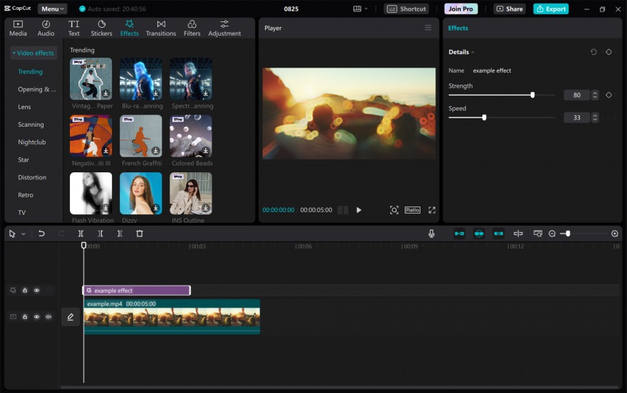 Раздел Effects в CapCut Desktop