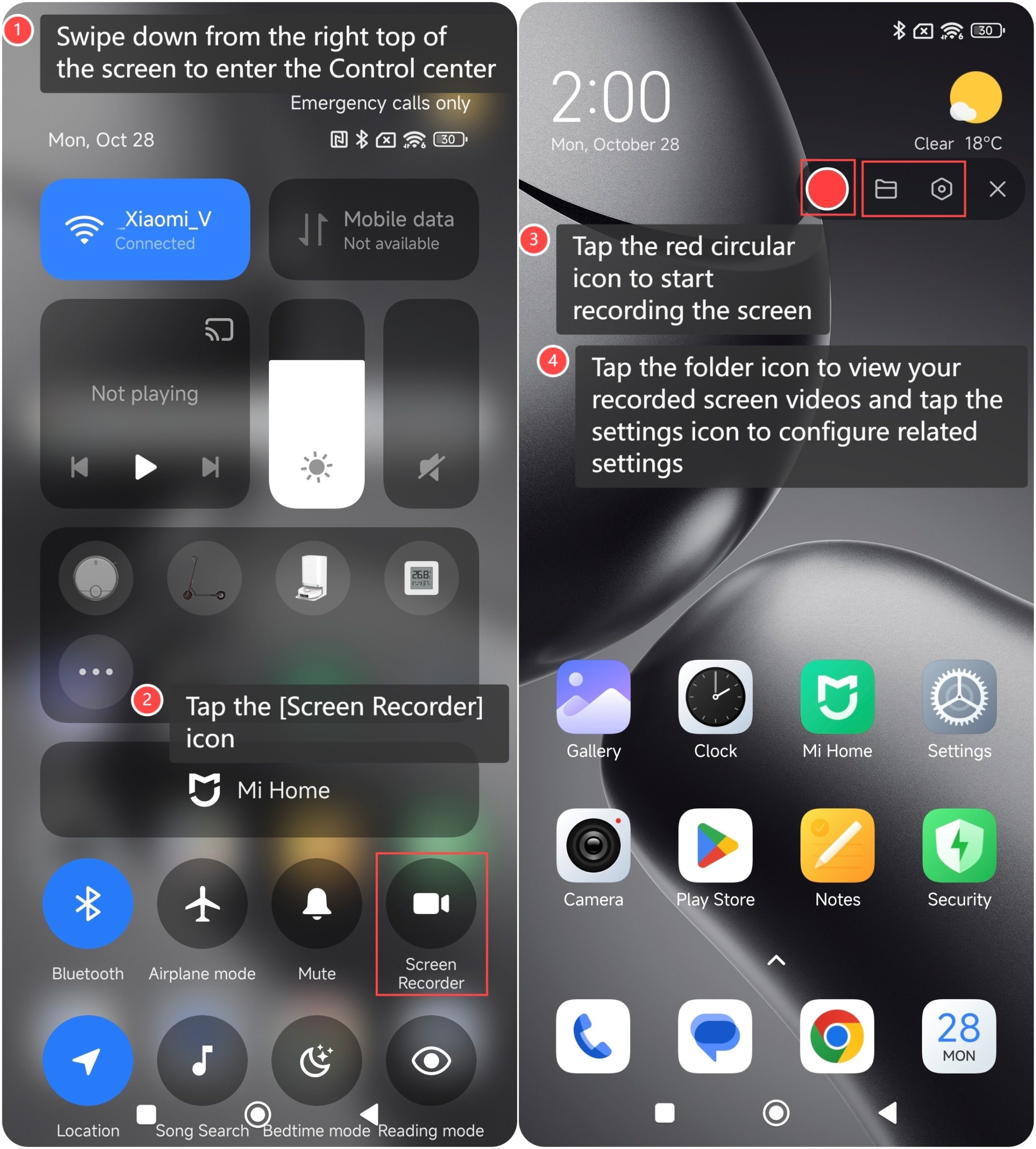 Настройки записи экрана на смартфоне Xiaomi