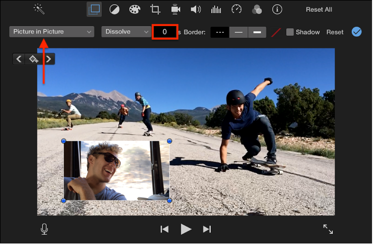 Настройки Picture in Picture в iMovie на Mac