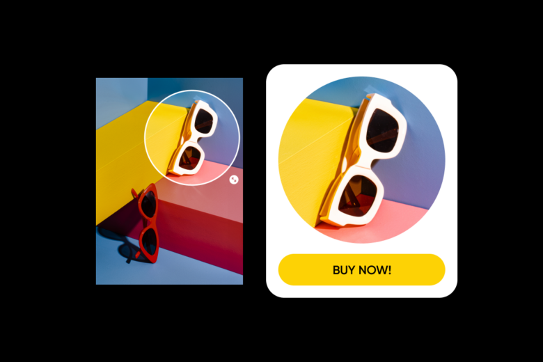 Иллюстрация Picsart с круговой областью кадрирования и готовым результатом