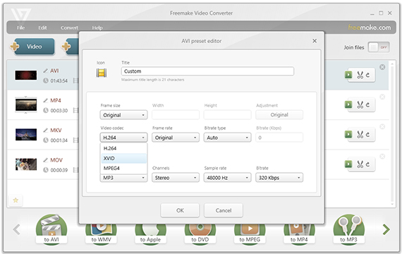 Редактор AVI-профиля Freemake Video Converter