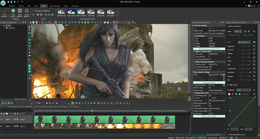 Интерфейс VSDC Free Video Editor при удалении зеленого фона