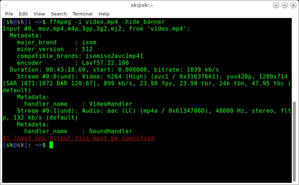 Работа FFmpeg в терминале при обработке видео