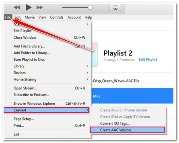 Команда Create AAC Version в iTunes