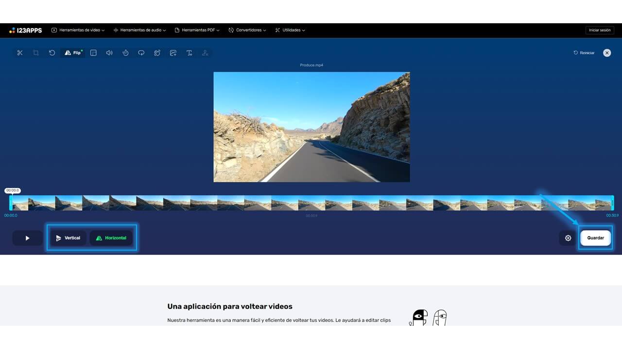 Интерфейс 123apps с загруженным видео и онлайн-инструментами редактирования