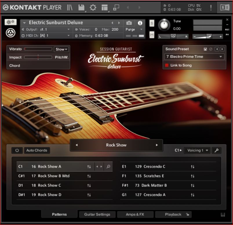 Интерфейс Electric Sunburst Deluxe в Kontakt Player