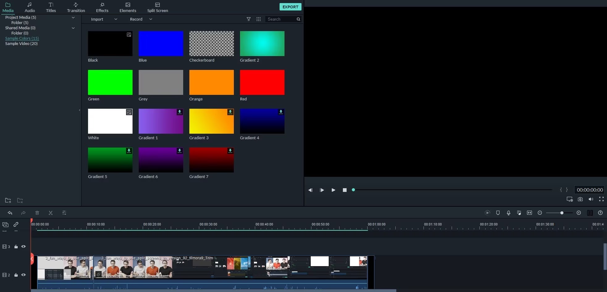 Добавление цветного фона на Timeline Wondershare Filmora