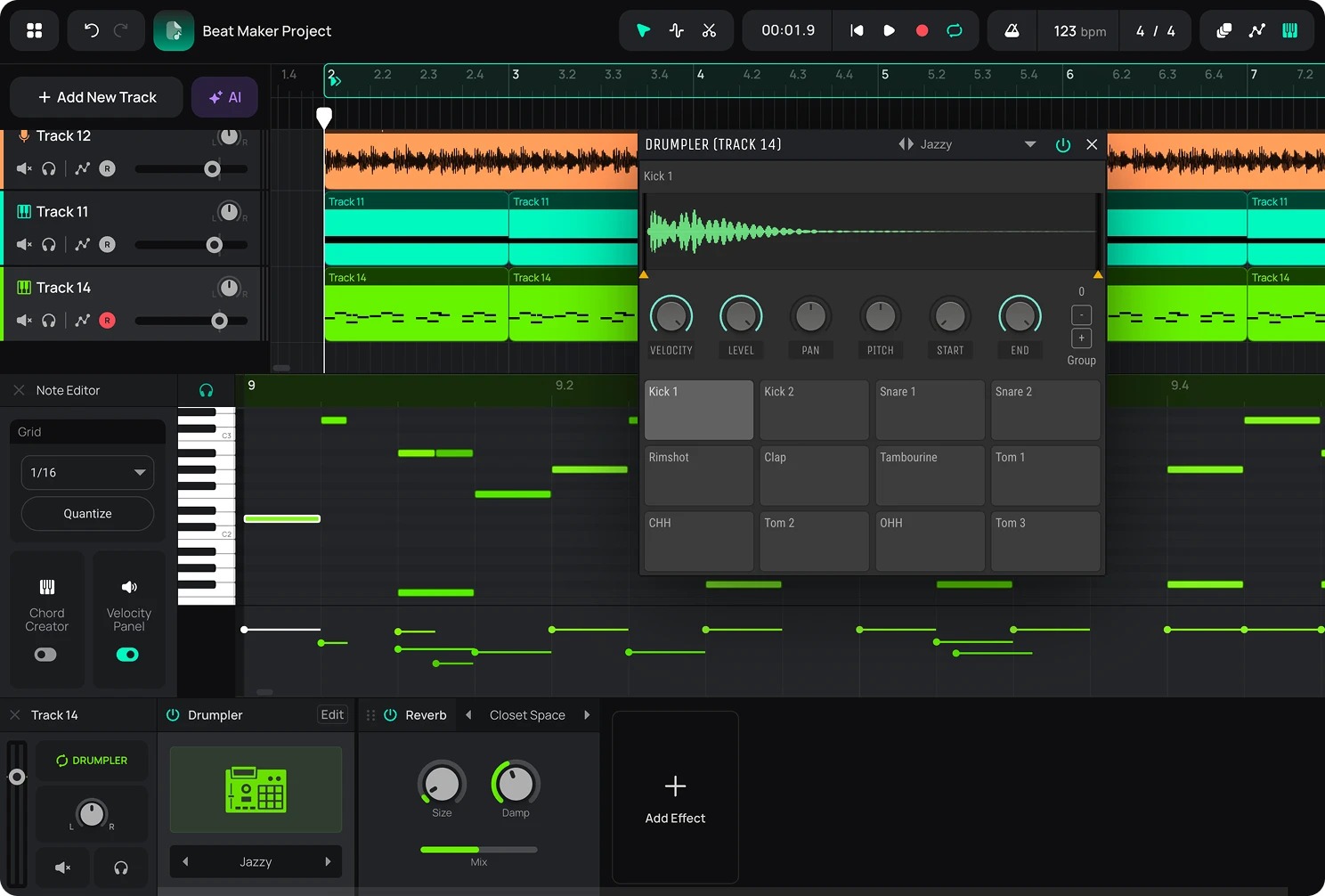 Amped Studio 3 с таймлайном, Note Editor, Drumpler и цепочкой эффектов