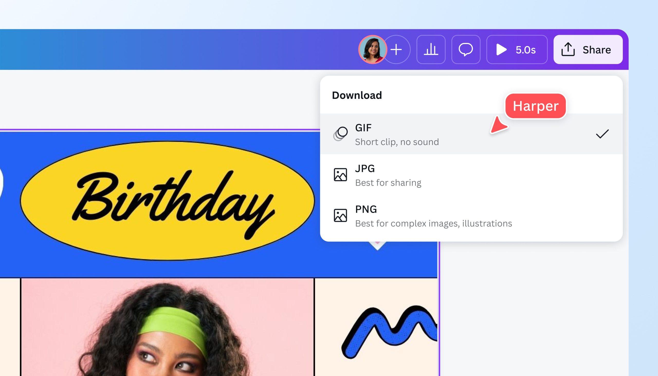 Меню Download в Canva с выбранным форматом GIF