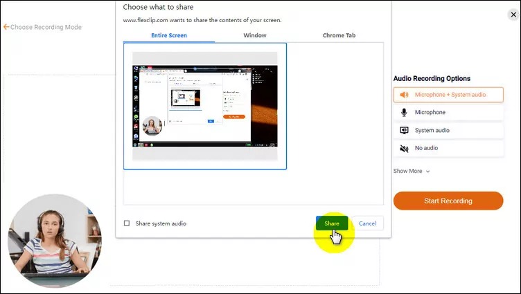 Редактор FlexClip с предпросмотром видео, текстом и монтажной шкалой